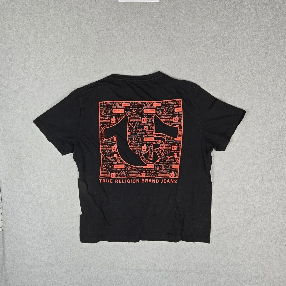 True Religion Men Shirt XL Black Graphic Logo Short Sleeve Print